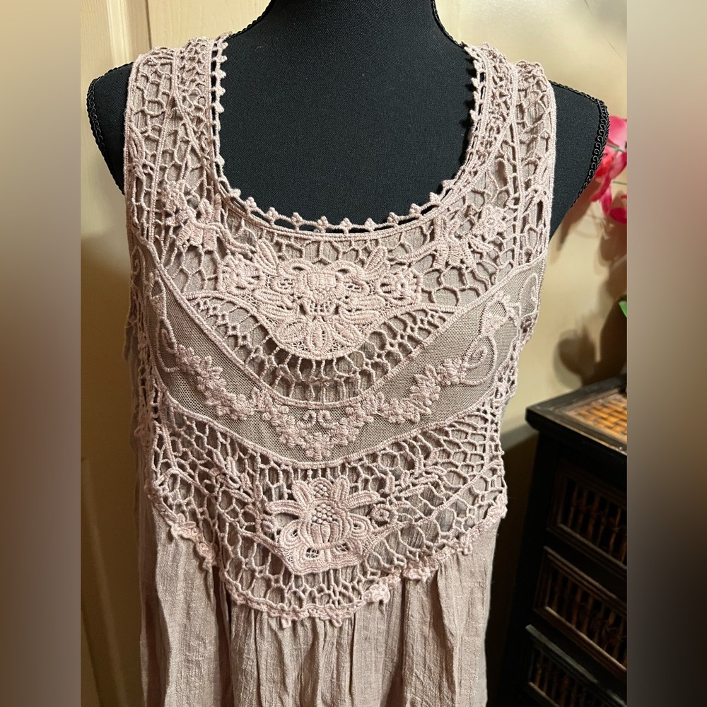 Indigo Soul - Bohemian Crochet  Detail Brown Dress Medium feminine dainty